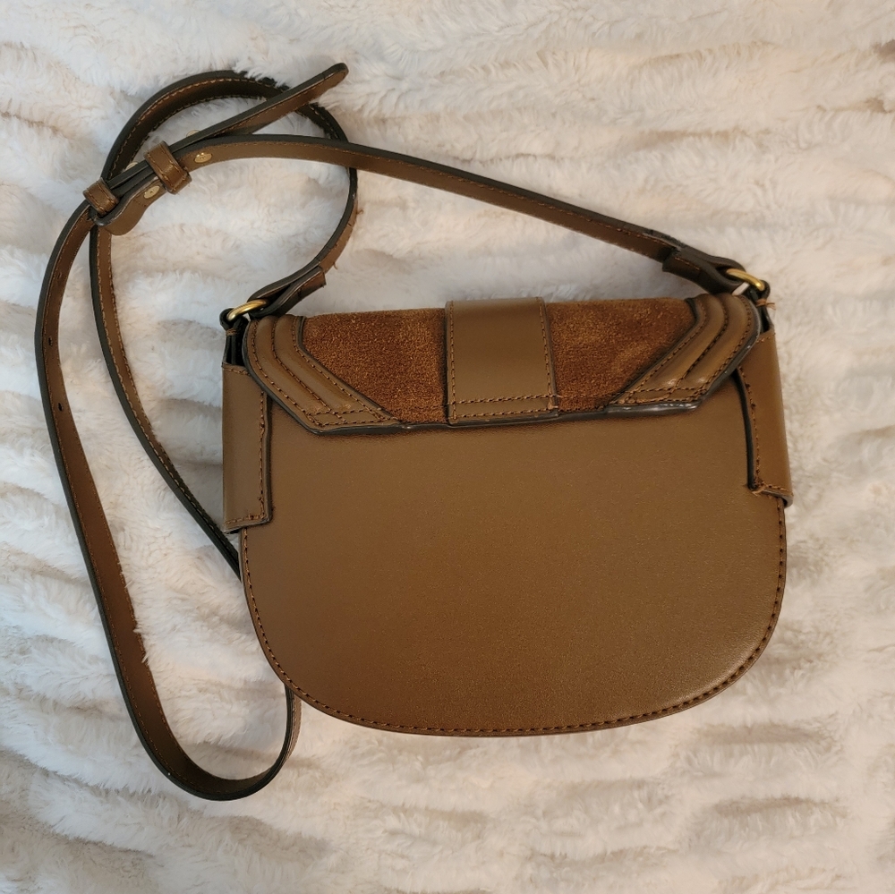 Mango MNG Brown Suede & Leather Crossbody Bag with Gold Buckle - Picture 2 of 10